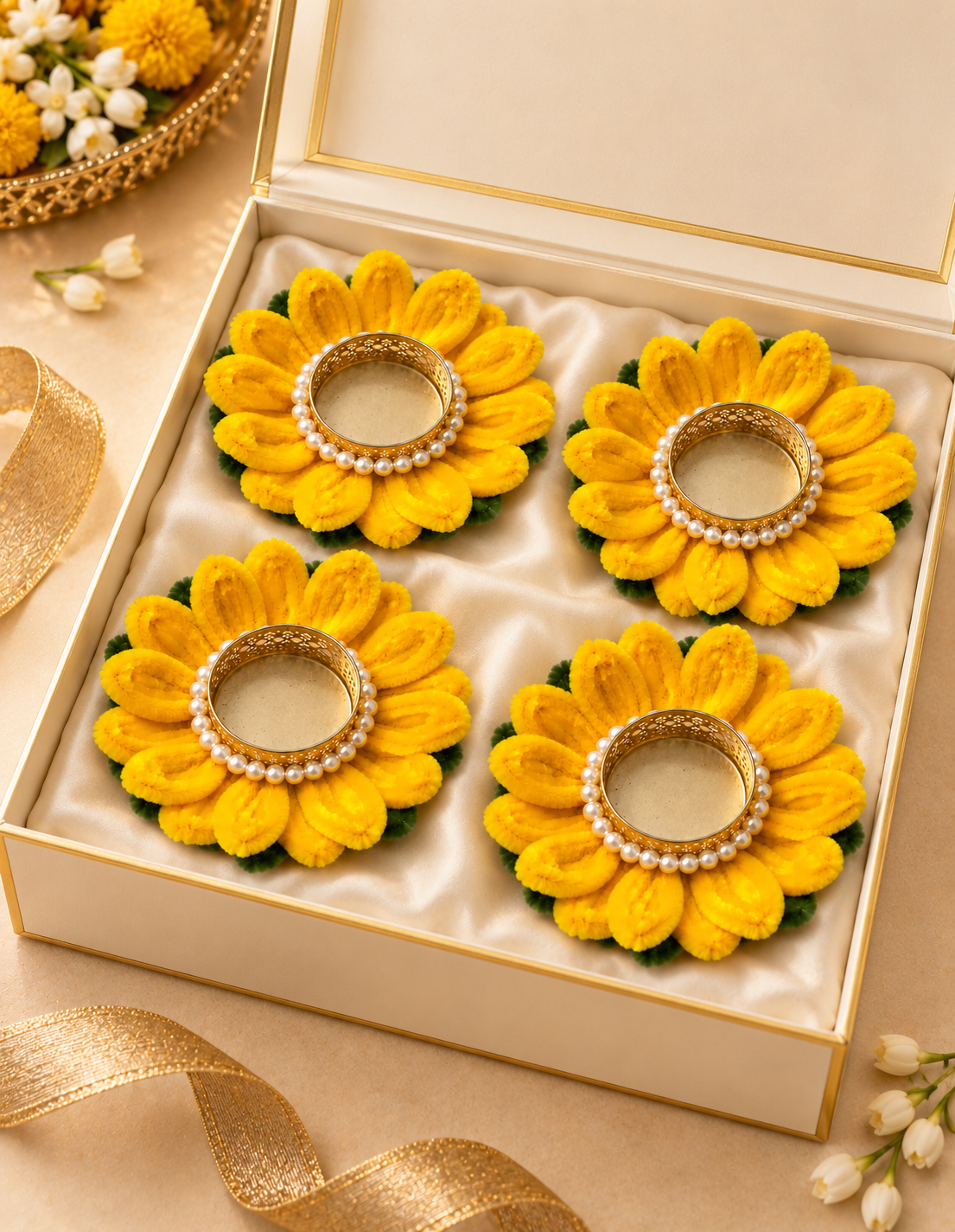 Lotus Flower Candle Diya Holder Set