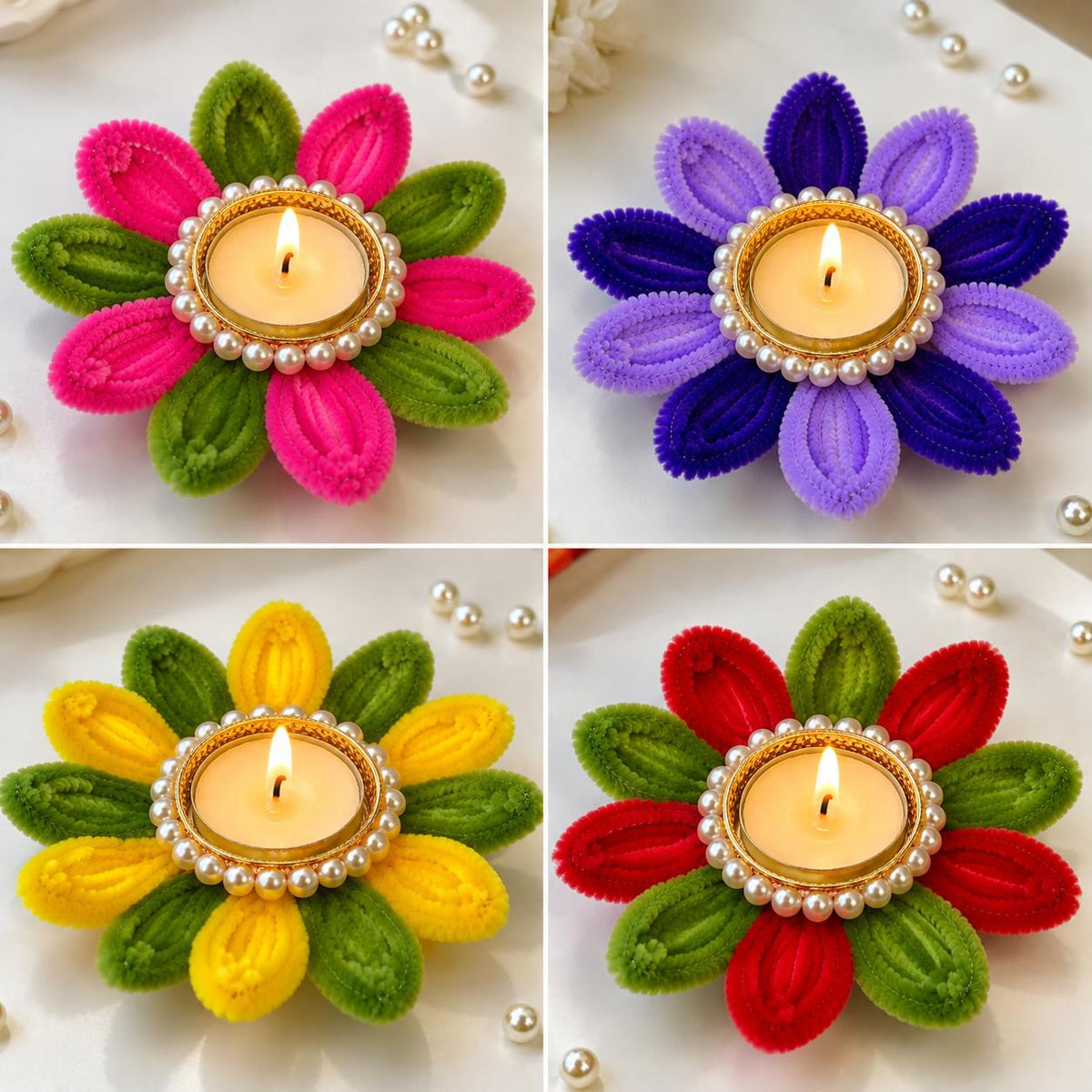 Dual Colour Lotus Diya Set
