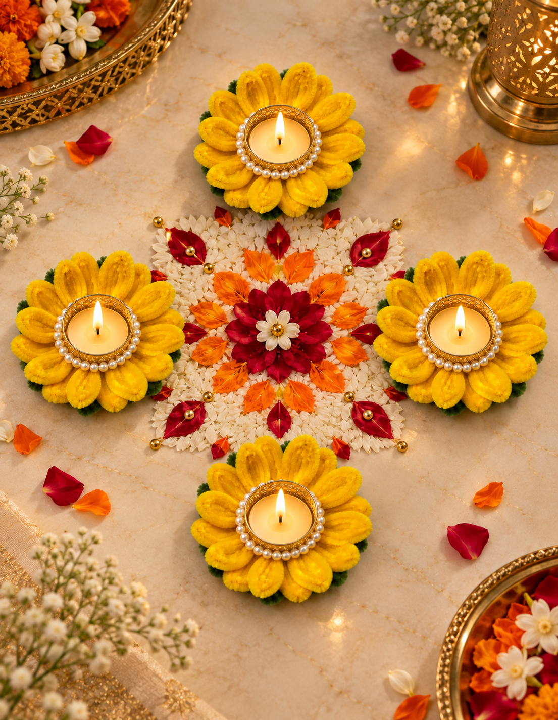 Lotus Flower Candle Diya Holder Set