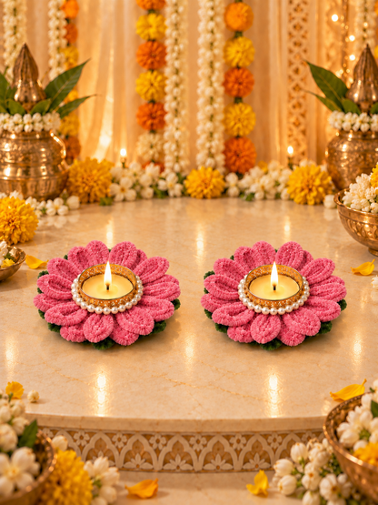 Lotus Flower Candle Diya Holder Set