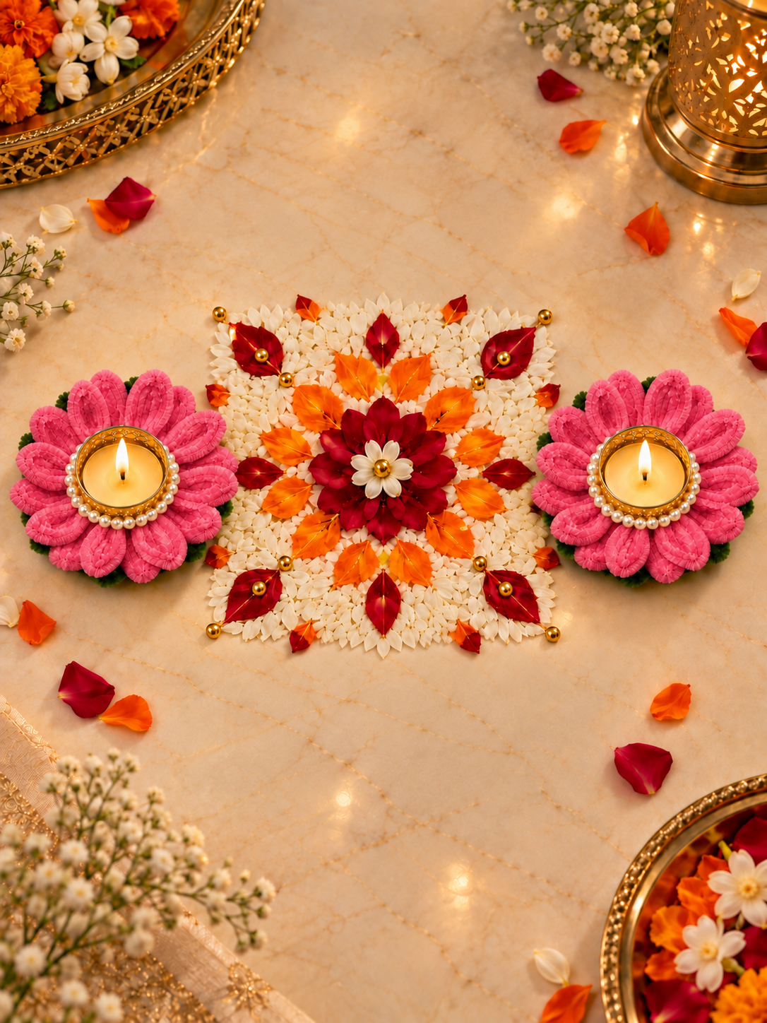 Lotus Flower Candle Diya Holder Set