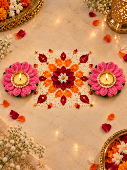Lotus Flower Candle Diya Holder Set