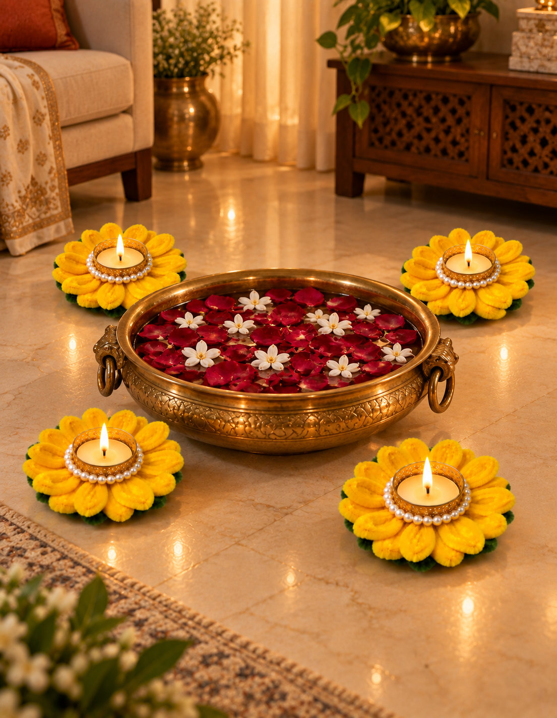 Lotus Flower Candle Diya Holder Set