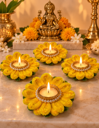 Lotus Flower Candle Diya Holder Set