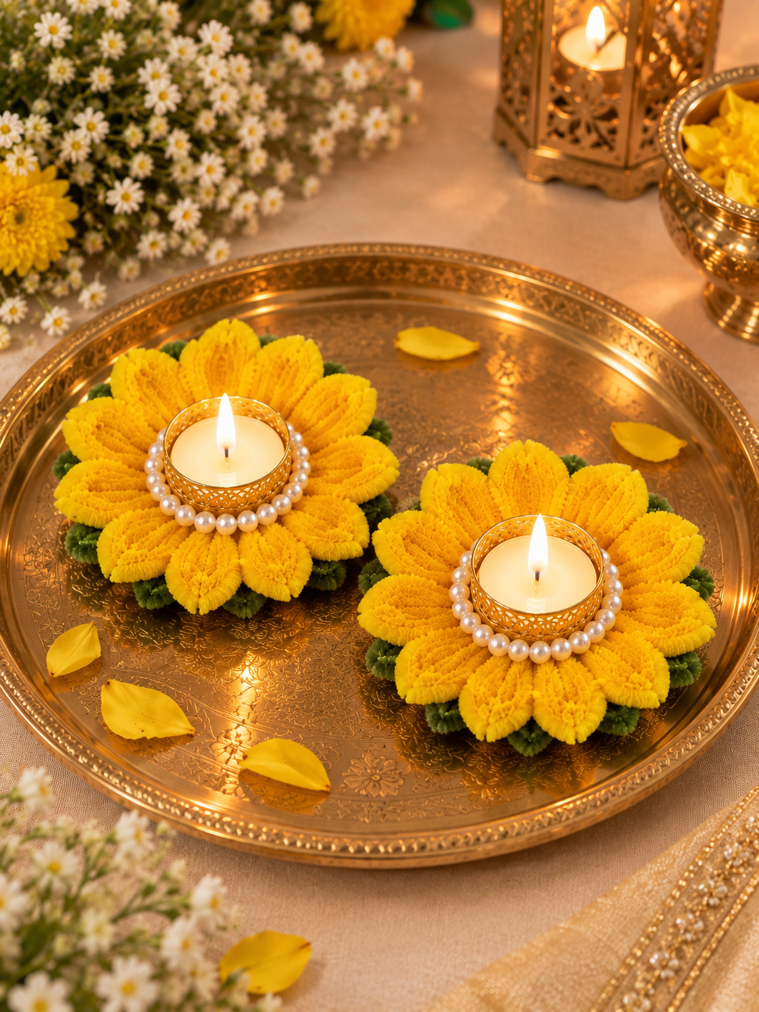 Lotus Flower Candle Diya Holder Set