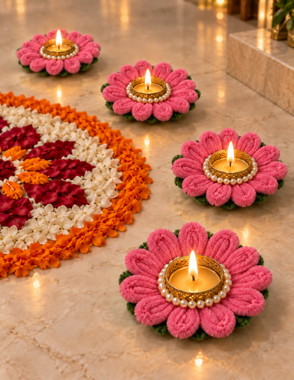 Lotus Flower Candle Diya Holder Set