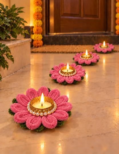 Lotus Flower Candle Diya Holder Set