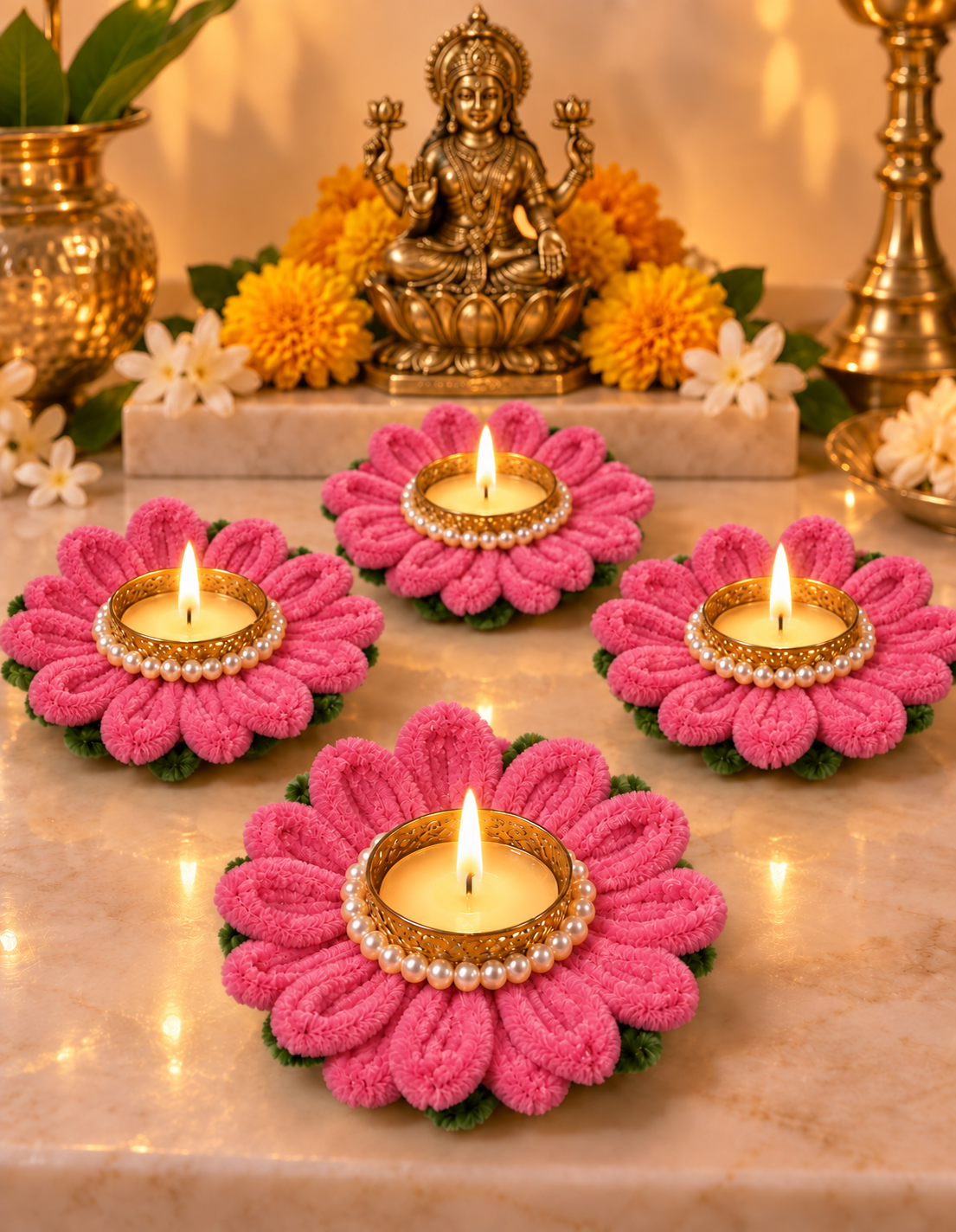 Lotus Flower Candle Diya Holder Set