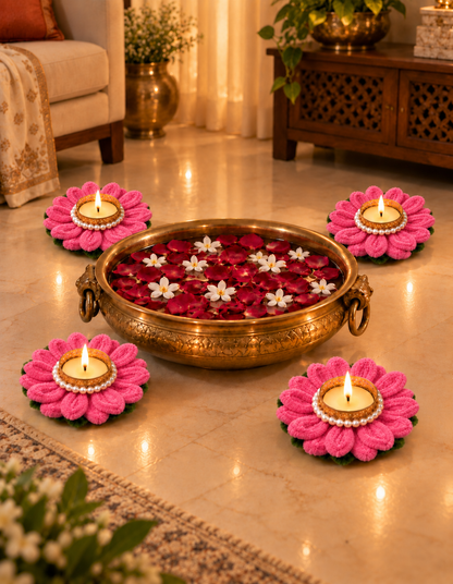 Lotus Flower Candle Diya Holder Set