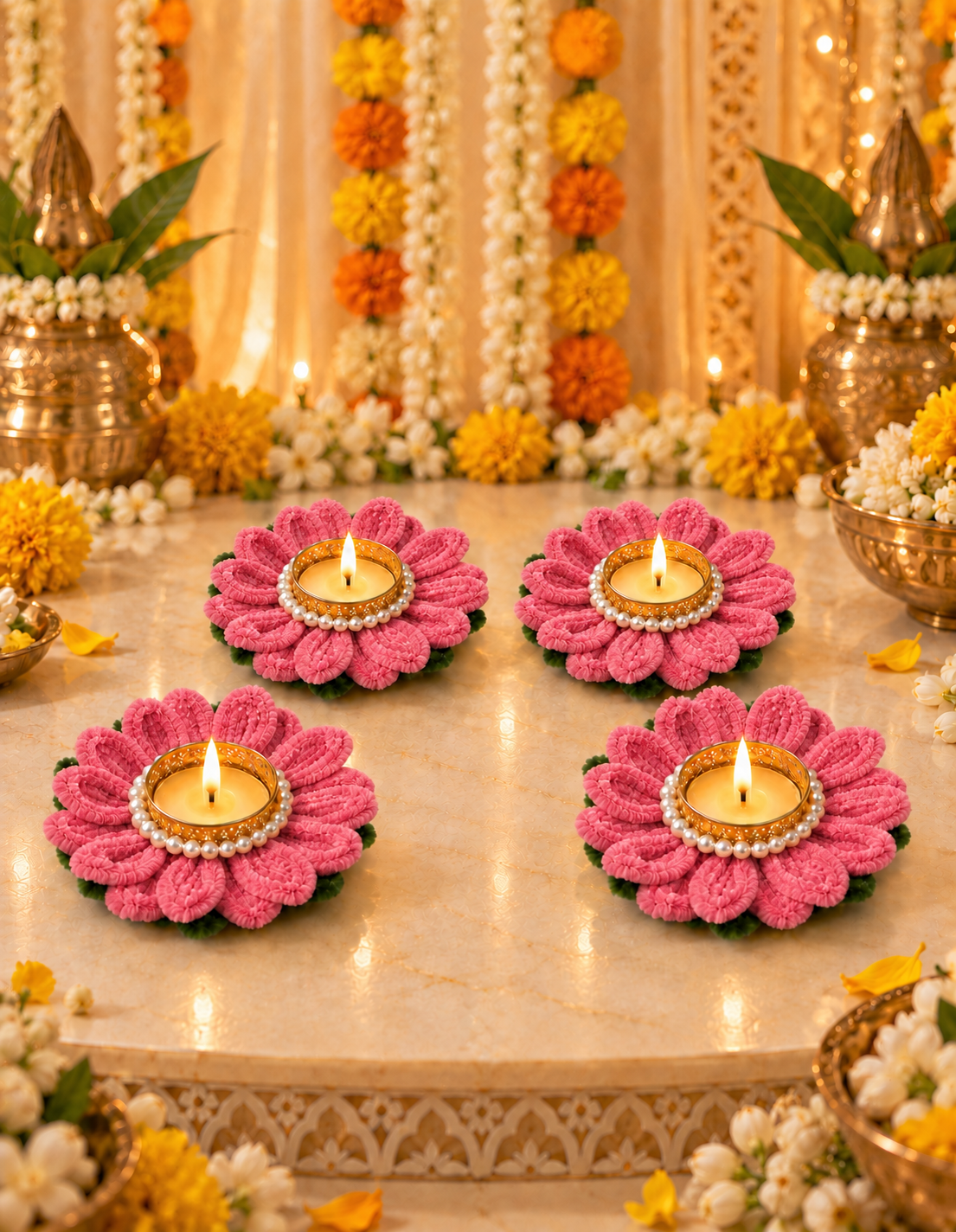 Lotus Flower Candle Diya Holder Set