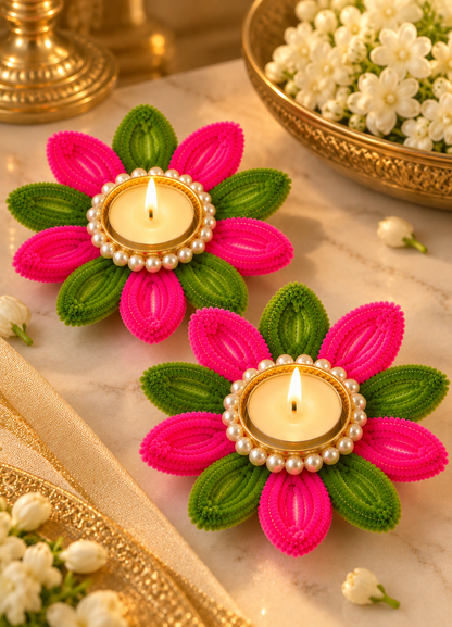 Dual Colour Lotus Diya Set