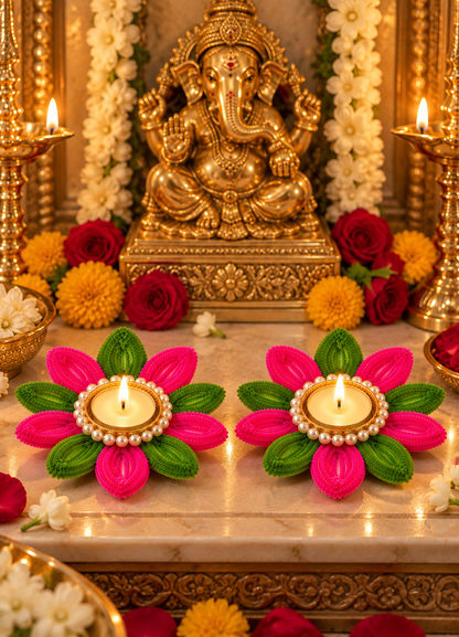 Dual Colour Lotus Diya Set