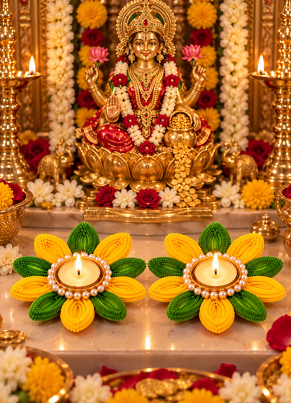 Dual Colour Lotus Diya Set
