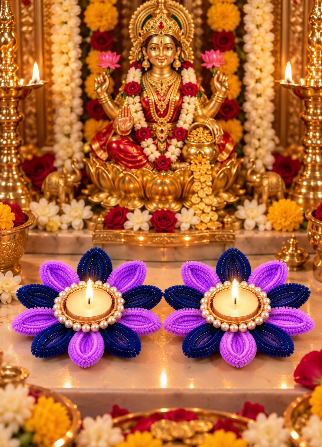 Dual Colour Lotus Diya Set