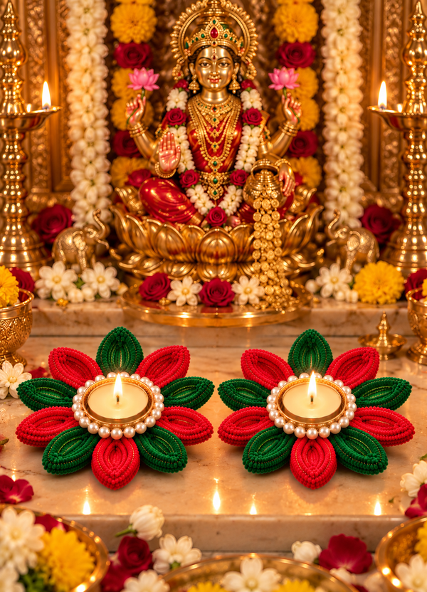 Dual Colour Lotus Diya Set