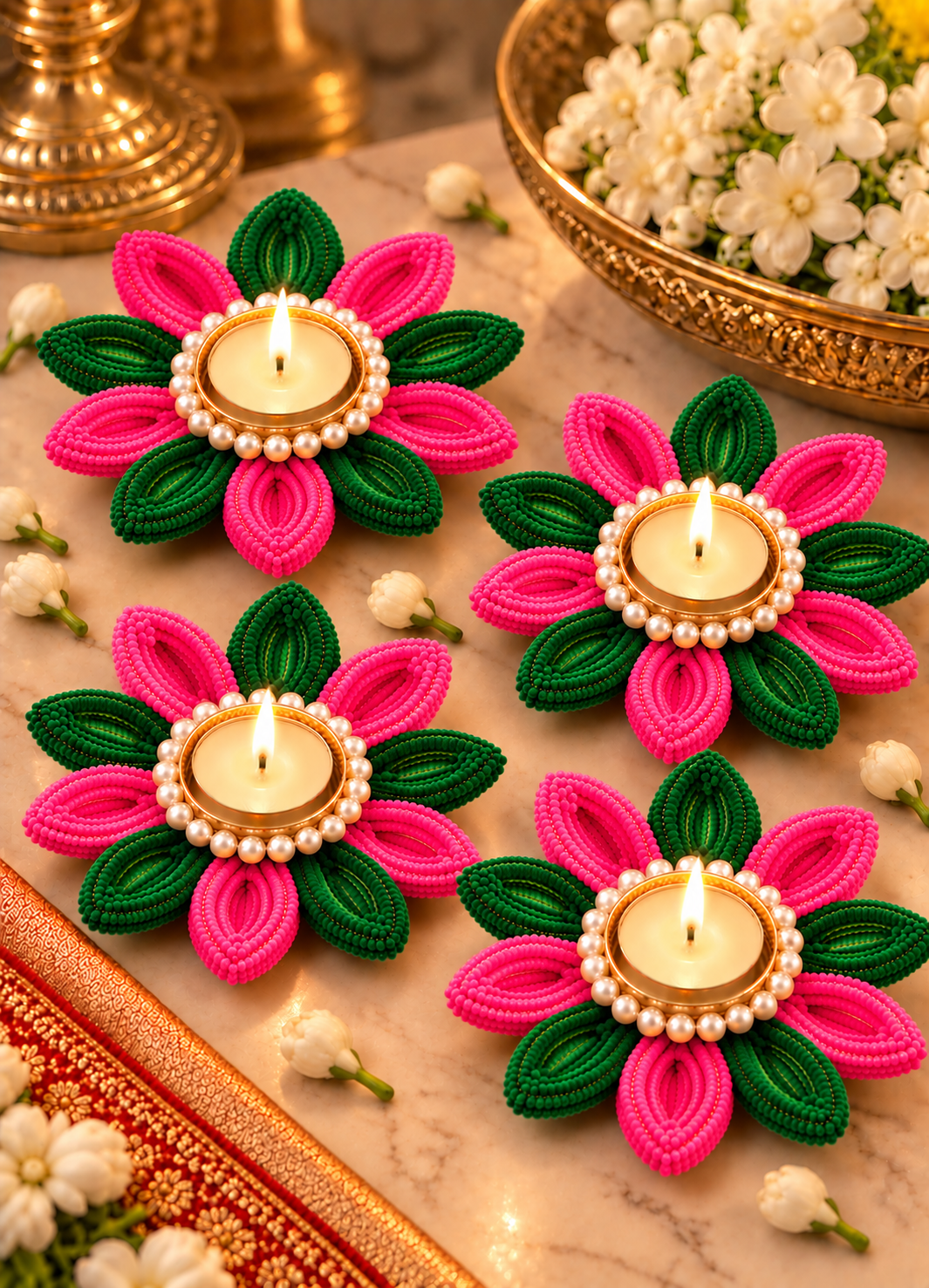 Dual Colour Lotus Diya Set