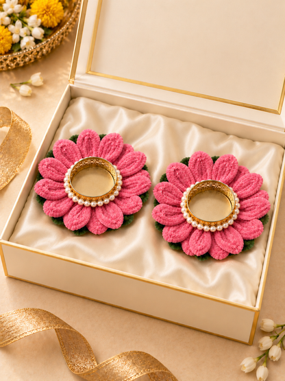 Lotus Flower Candle Diya Holder Set